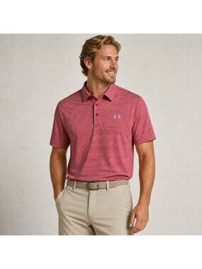 Under Armour Golf Polo – Men’s Large (Red Micro Stripe)